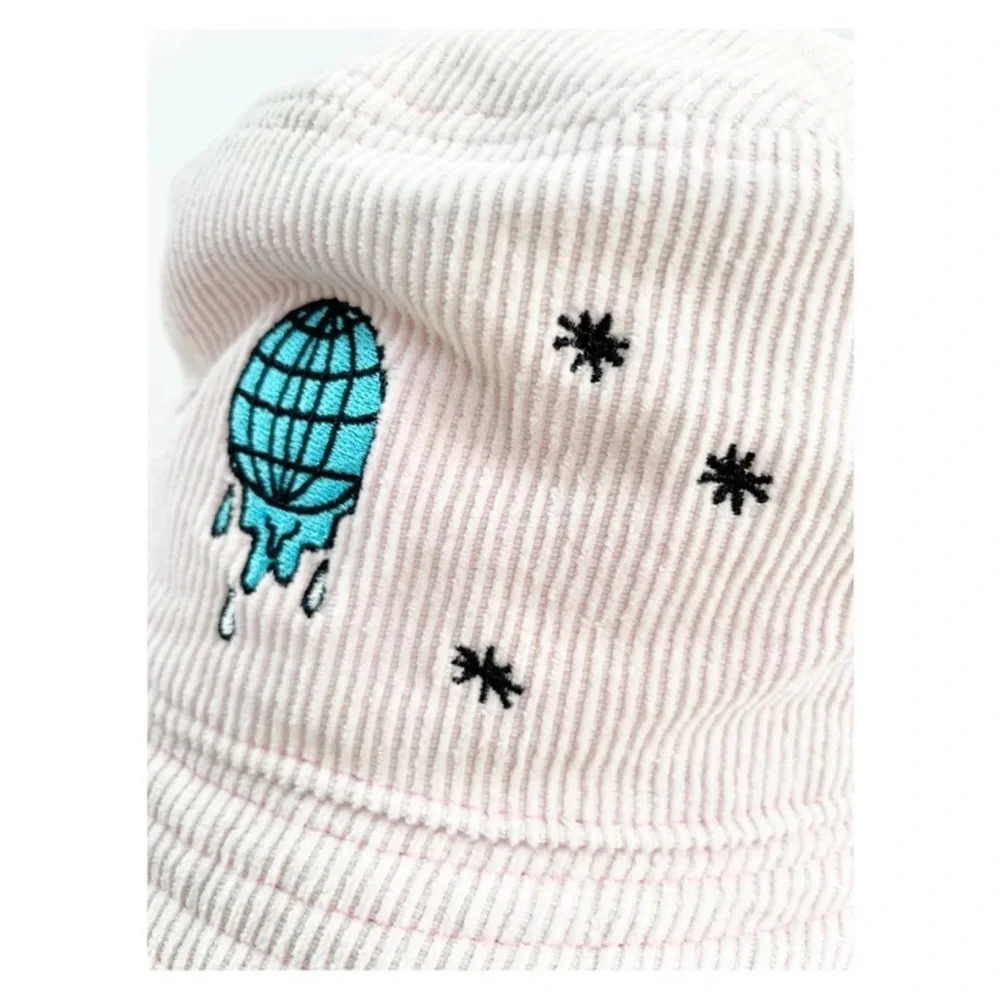 A LAB Pink corduroy Bucket Hat with Embroidery